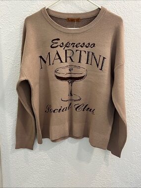 Belldini Taupe Crewneck Sweater with Espresso Martini Graphic